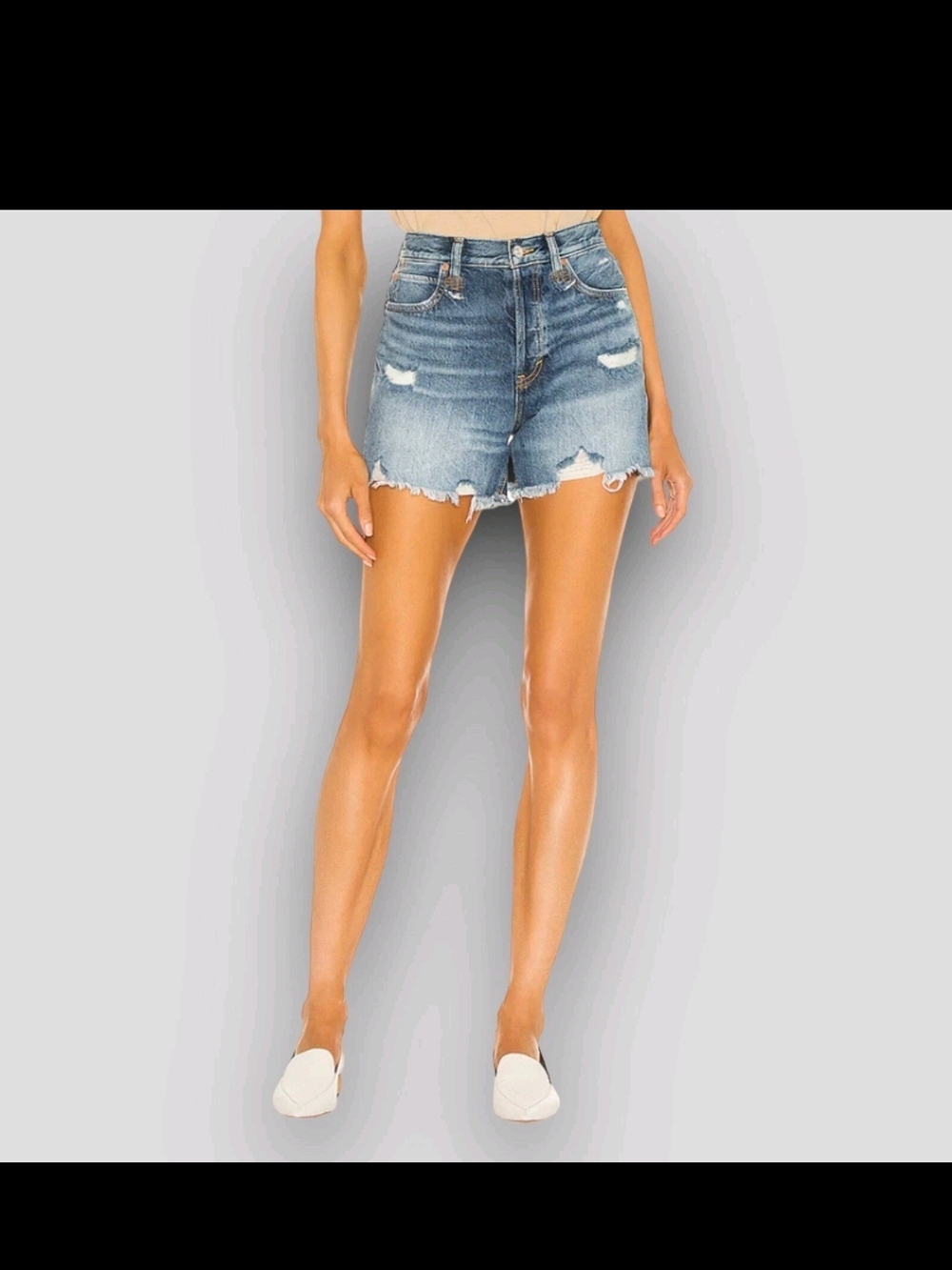 We The Free Distressed Light Blue High-Rise Denim Shorts